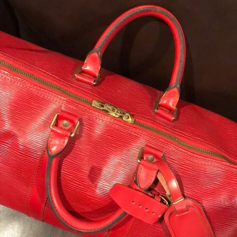 LOUIS VUITTON Red Epi Keepall Travel Weekend Duffle Bag LV 45 VI0925
